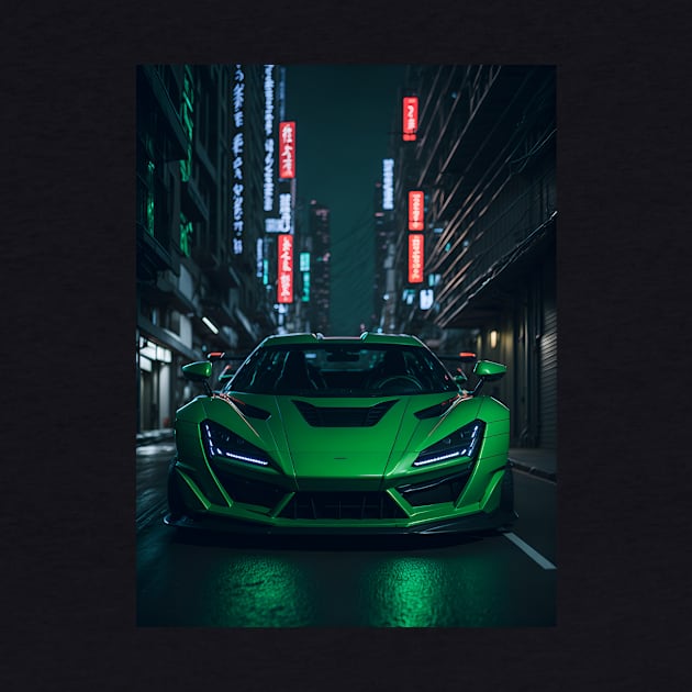 Dark Green Sports Car in Japanese Neon City by star trek fanart and more